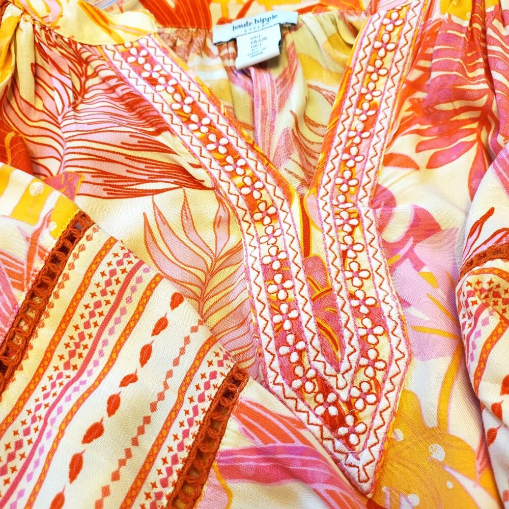 Haute Hippie Tropical Embroidered Popover Top - Picture 3 of 6